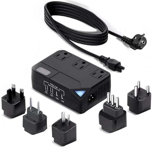 2000W International Travel Voltage Converter 220V to 110V with 2 USB Ports for Hair Straighteners,