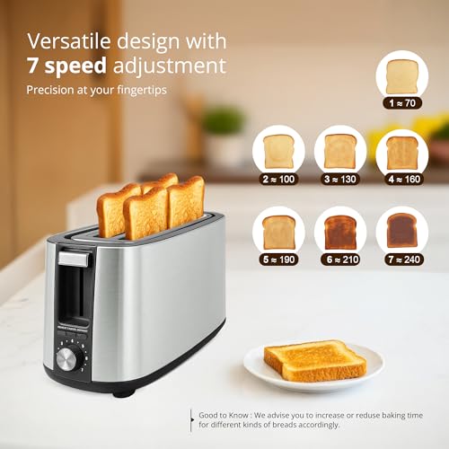 Image of iBELL Toaster CrustoF40 Auto Pop-up 4 Slice Bread Toaster with Removable Crumb Tray, Auto Shutoff, Defrost /Reheat /Cancel Button, 7 Levels Browning Controller, Led Light Indicator, 2 Year Warranty