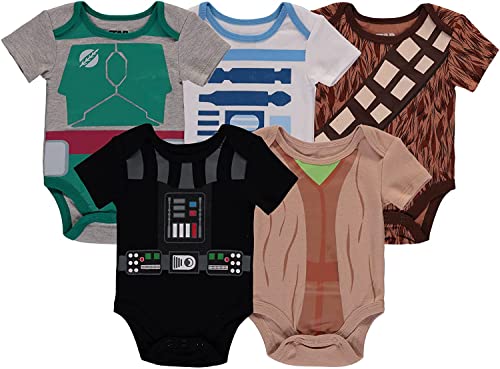 Image of Disney baby-boys Star Wars Short Sleeve Bodysuit Five Pack - Star Wars Baby Clothes One Piece Multipackbodysuit-clothing