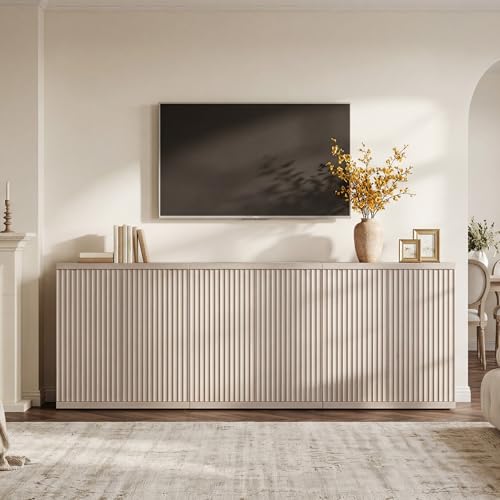 Image of SICOTAS Buffet Cabinet with Storage Accent Sideboard Modern Credenza with Doors & Shelves Fluted Media Console Mid Century Coffee Bar Table for Living Room Kitchen Dining Room Hallway(3PCS)