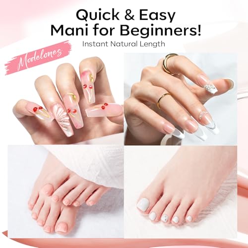 Image of Modelones Poly Gel Nail Kit 3 Colors Clear White Apricot with Slip Solution Dual Nail Forms Top Base Coat Extension Builder Gel Polygel Toenail Kit DIY Nail Art Salon Use