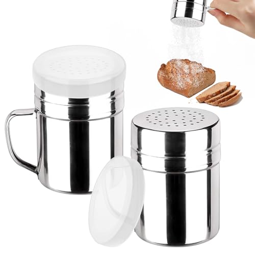Mauts 2 Pack Powdered Sugar Shaker Duster， Suitable for Sugar Powder, Cinnamon, Cocoa, Pepper, Coffee Powder, Salt.
