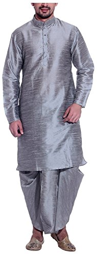 Kurta y Dhoti de Seda Hombre Ropa Tradicional India Plata Talla 38