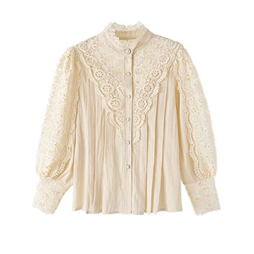 Chemise en dentelle haut de gamme WWricotta manches longues et col coton de style unique