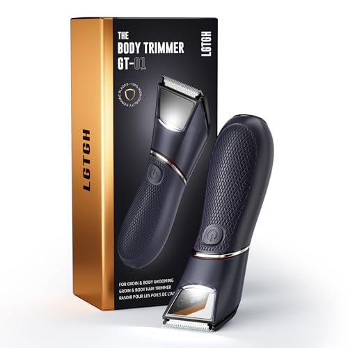 LGTGH Body Hair Trimmer for Men: Pubic Hair Trimmer with Mirror & LED Light - Electric Ball Shavers with Ceramic Blades & Travel Lock