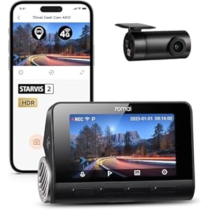 70mai A810 4K Dash Cam Front and Rear, Dual Dash Camera for Cars with Starvis 2 HDR Night Vision, 4G LTE Support, ADAS, Built in GPS & WiFi, 24/7 Parking Mode, AI Motion Detection, Time-Lapse