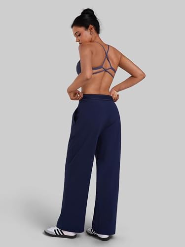 Sunzel Sports Bra for Women, V Neck Strappy Crisscross Open Back with Removable Pads Low Impact Bra for Workout Yoga Pilates Blue Gray Small — view 6