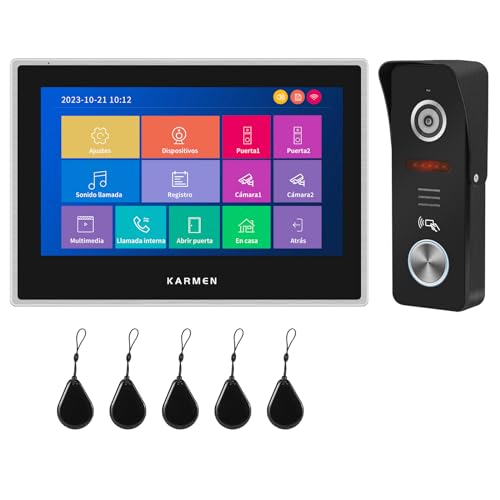 Karmen Videoportero WiFi para el hogar, Funciona con Alexa, Timbre de aleación para Exteriores 1080P con Cable, desbloqueo RFID, grabación de Video con detección de Movimiento