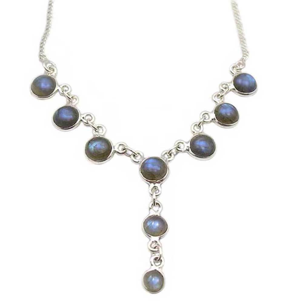 Collana labradorite in argento massiccio 925 - Dimensioni delle pietre 6 mm e 7 mm, Argento sterling, Labradorite