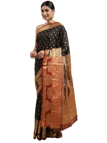 Image of Panzora Women's Banarasi Silk Saree With Unstitched Blouse Piece