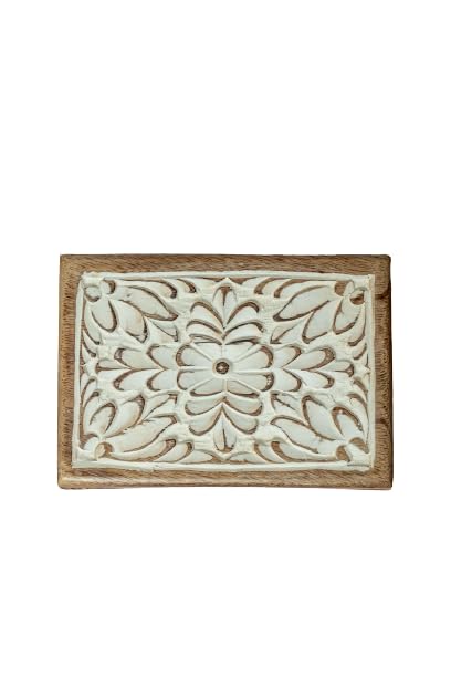 SimbaKart Handcarved Wooden Jewelry Box Treasure Box, Shabby Chic Finish, Trinket Box, Traditionally Handcrafted, Storage Box for Jewelry, Antique look, 7x5