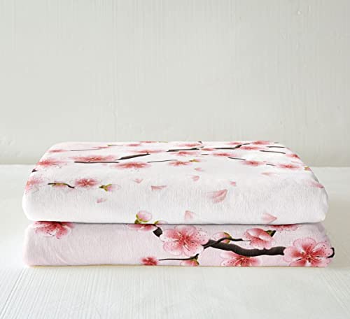Homemissing Cherry Blossoms Fleece Throw Blanket Girly Pale Pink Blossom Petal Sherpa Blanket For Kids Girls Women Watercolor Floral Fuzzy For Sofa Bed Japanese Style,Double 60x79 Inch - Image 4
