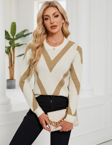 Image of Libsorge Womens Dressy Casual Color Block Striped Sweater Fall 2025 Trendy Outfits Lightweight Ribbed Knit Pullover Top