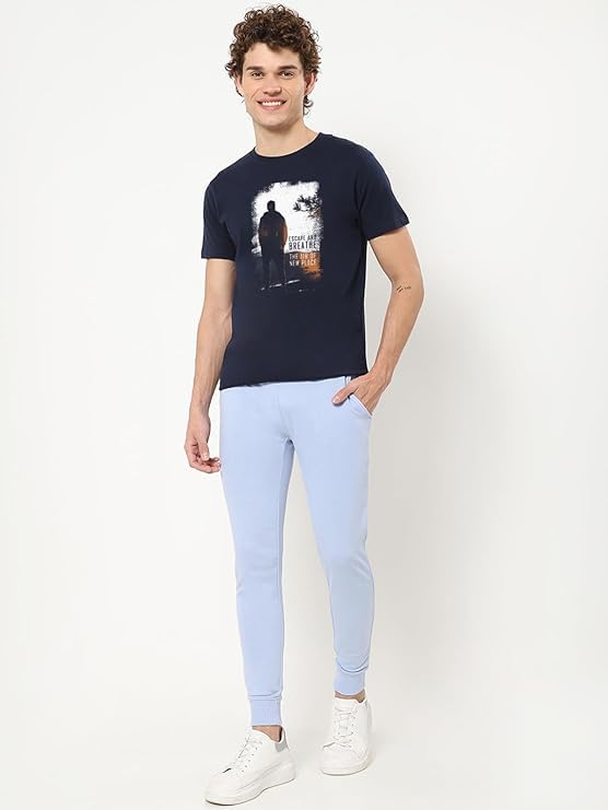 Image of Bewakoof Men Graphic Print Regular Fit Half Sleeve Round Neck Pure Cotton T-Shirt
