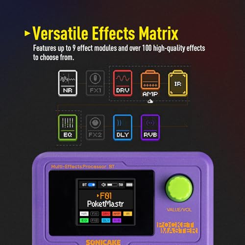 Image of SONICAKE QME-10PP Pocket Master-Multi Effects Guitar Pedal with 9 Effects Modules 100 Drum Rhythms and Looper 100 Presets 20 Amp /Cab Electric Guitar Effects Processor OTG USB Audio Interface BT