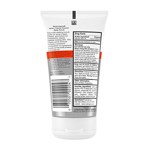 Neutrogena All-In-1 Acne Control Daily Face Scrub to Exfoliate and Treat Acne, Salicylic Acid Acne Treatment, 4.2 fl. oz - image 7