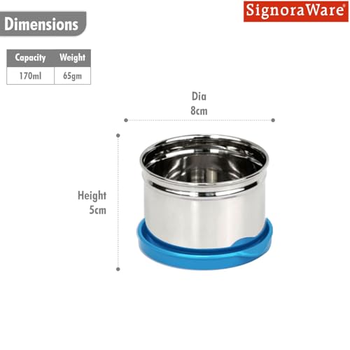 Image of Signora Ware Mini Fresh Stainless Steel Small Container | Airtight & Leakproof | Compact & Travel-Friendly | Easy to Carry | Perfect for Office, School & Home Use (170ml | TBlue)