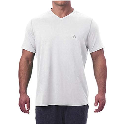 Arctic Cool Men’s V-Neck Instant Cooling Moisture Wicking Performance UPF 50+ Short Sleeve Shirt | Lightweight Breathable Tshirt for Running, Workout, Exercise, Fishing, Arctic White, XL
