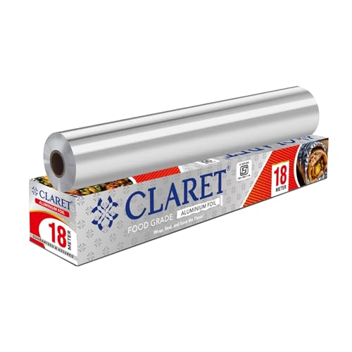 Image of Claret Food Grade Aluminium Foil Roll | 18 Meter | Kitchen Foil for Wrapping Roti Snacks Tiffin | Durable and Hygienic Foil Paper (Pack of 1)