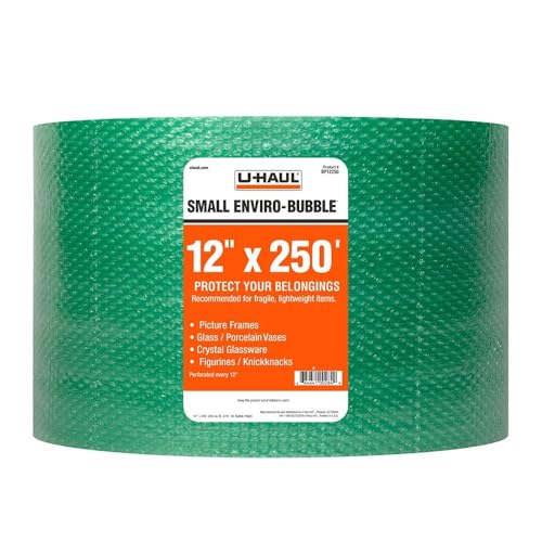 U-Haul Enviro-Bubble - Bulk Roll 250' of Small Bubble Padding & Protection for Fragile Decor, Dishes, Glassware, Frames, & More- 1 Roll