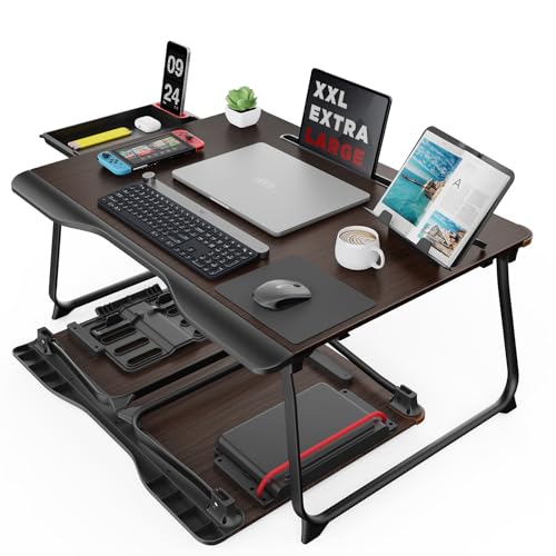 Mesa Cama para portátil, Vuelta al Cole, Mesa SAIJI XXL, para Comer, Trabajar, sofá, Cama, con cajón, reposamanos, Soporte para Libros y tabletas (Negro, 65*49*30cm)