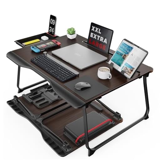 Mesa Cama para portátil, Vuelta al Cole, Mesa SAIJI XXL, para Comer, Trabajar, sofá, Cama, con cajón, reposamanos, Soporte para Libros y tabletas (Negro, 65*49*30cm)
