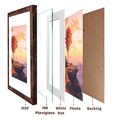Seseat 11X14 Picture Frame Pack Of 4,Display Pictures 8X10 With Mat Or 11X14 Without Mat,Wall Mounting Photo Frame, Rustic Brown #TOP4