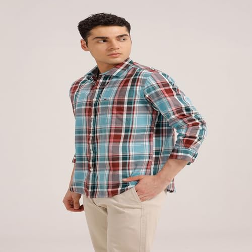 Image of BASICS 100% Cotton Checked Shirt for Men | Slim Fit | Everyday Smart Casual Wear | Full Sleeve