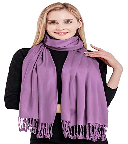 CJ Apparel Mauve Light Purple Lilac Magenta Solid Color Tassels Design Nepalese Shawl Scarf Wrap Stole Throw Head Wrap Pashmina Hand Made in Nepal New4