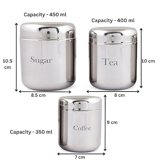 Image of QIMACPLUS Kitchen Canisters Set - Stainless Steel Food Storage Jars For Sugar, Coffee, Tea, Candy - Airtight Containers With Stainless Steel Lids For Freshness And Style Set of 3,Silver