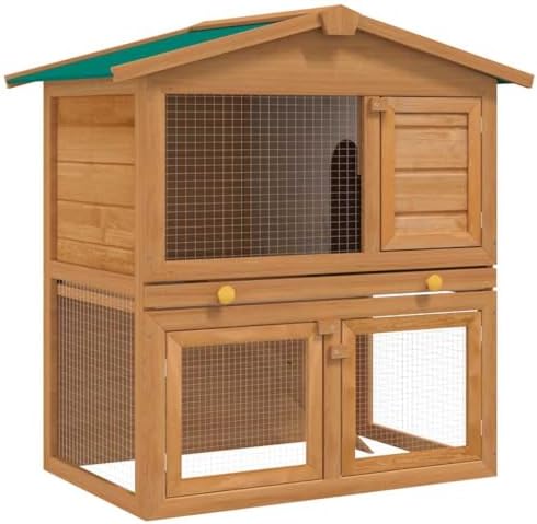 Outdoor Large Solid Pine Wood Rabbit Hutch - Weatherproof Bunny Cage with Escape-Proof Latches, Easy Assembly, 37x37x38.6 Inch - Perfect for Rabbits & Small Pets