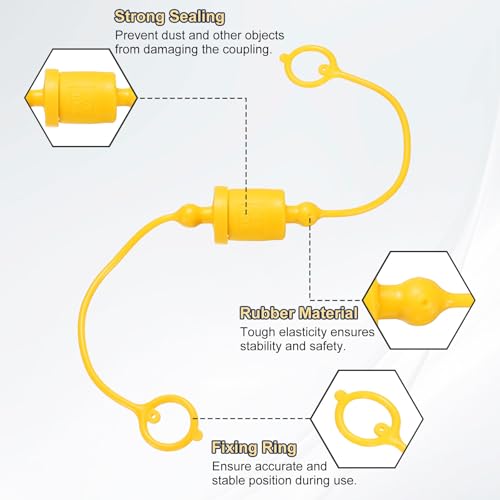 Image of HARFINGTON 2Sets 3 /8 Hydraulic Hose Dust Cap and Plug Kit, ISO-A Male Dust Cap & Female Plug Cover Quick Disconnects Air Coupler Cover Port Plug Fittings with Retention Ring, Black /Yellow