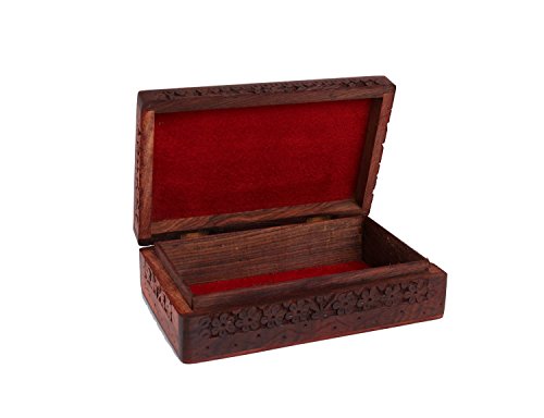 StarZebra Unique Artisan Handcarved Rosewood Wooden Jewelry Box From India