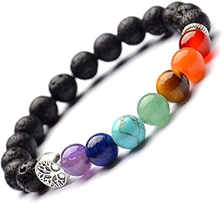 Vlinsha 7 Chakra Healing Bracelet with Real Stones, Anxiety Stress Relief Handmade Essential