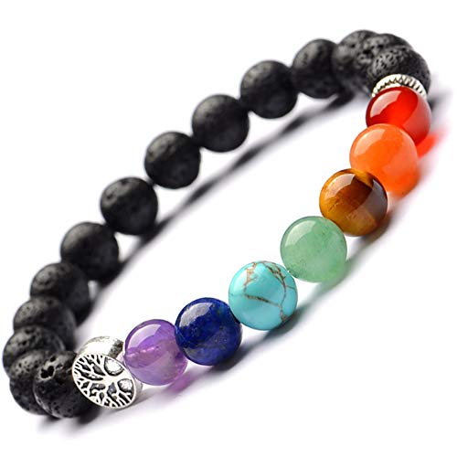 Vlinsha 7 Chakra Healing Bracelet with Real Stones, Anxiety Stress Relief Handmade Essential