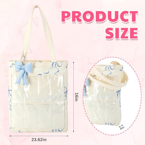Image of Eccliy 8 Grid Figure Tote Bag Clear Figure Display Bag with Bowknot Portable Display Case for Small Doll