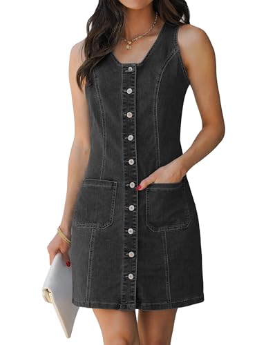 luvamia Button Down Denim Dress for Women Jeans Cute Summer