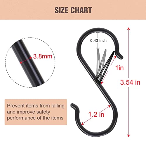 10 Pack S Shaped Hooks Metal for Hanging Heavy Duty Large Black 9 cm Long with Safety Buckle for Pan Utensil Closet Rod Outdoor Lights Kitchenware Bathroom Garden Office Plant(Black style 1) - Image 2