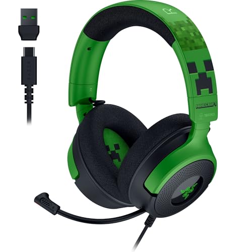 Razer Kraken V4 X Wired Gaming Headset: 40 mm Drivers - Cardioid Mic - Memory Foam Cushions - Chroma RGB Lighting - Type C & Type A Cable - for PC, Mac, PS5, Nintendo Switch - Minecraft Edition