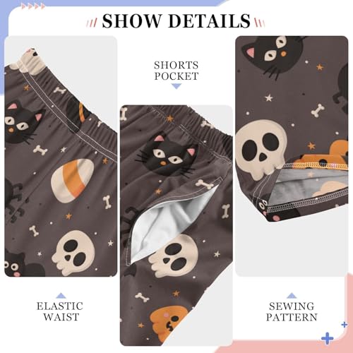 Cat Skull Witch Boys Long Pants Soft Trousers Elastic Waist Kids Lounge Bottoms with Pockets S-XL4