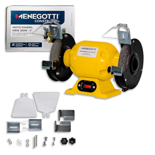 Motoesmeril - 6'' Plus 300-06 Mono Menegotti - 1/4CV 127/220V com Visor e Abrasivos A36/A60 Origin
