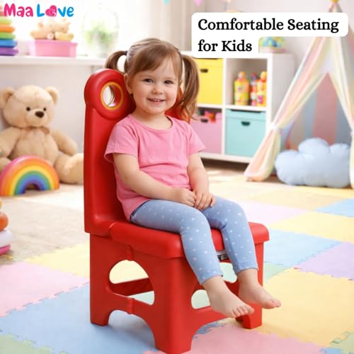 Image of Plastic Foldable Chair for Kids | School Study Chair for Indoor or Outdoor Use for Toddler Kids | Strong & Stable, Safe Rounded Edges | Capacity Up to 40 Kg (Red)