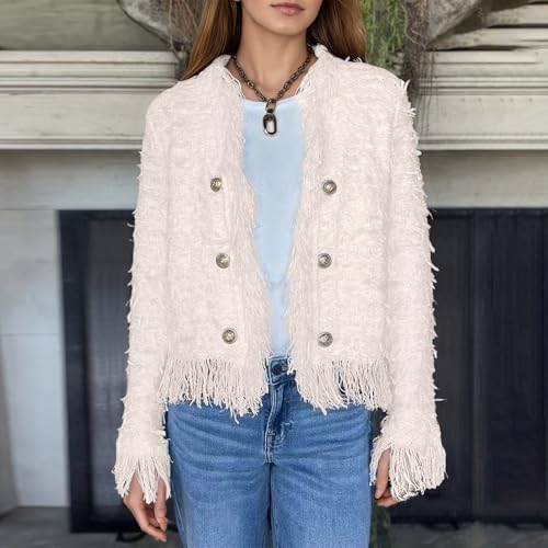 Veste courte à franges et finitions boutons en métal de style moderne