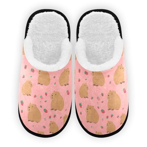 Capibara Red Strawberries Slippers For Women Men Soft Memory Foam Non-Slip Animal Winter Indoor House Shoes Travel Slipper