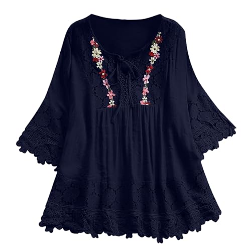 T-shirt femme dentelle patchwork col en V chic et moderne
