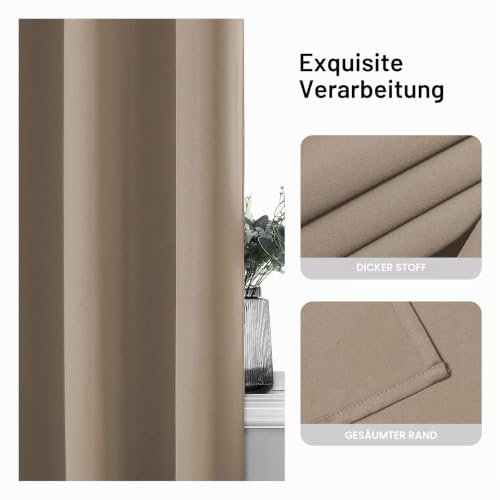 CUCRAF Vorhang Blickdicht Thermovorhang Kälteschutz 2er Set H225 x B140 cm Verdunklungsvorhänge Khaki Gardinen mit Ösen… – Ansicht 5