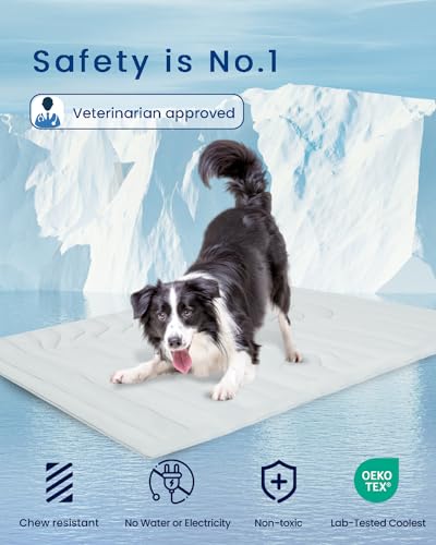 ZonLi Dog Cooling Mat, 48\" x 28\"Large, Cooling Pad Reversible (Cool & Warm), Pet Cool Mats for Dog and Cat use in Crate, Kennel, Bed, Sofa, Machine Washable, Durable, Non-Gel, Glacial Grey