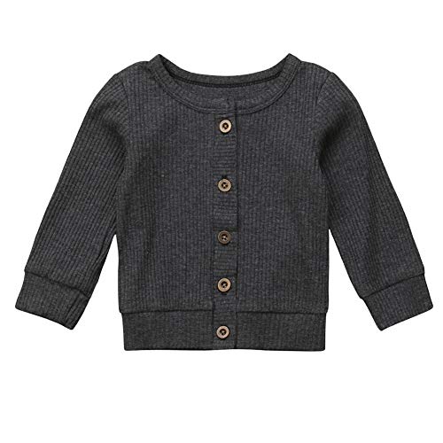 Infant Baby Boys Girls Button-Down Cardigan Solid Sweaters Cotton Knit Sweater Outwear 0-1Y (Grey, 18-24m)