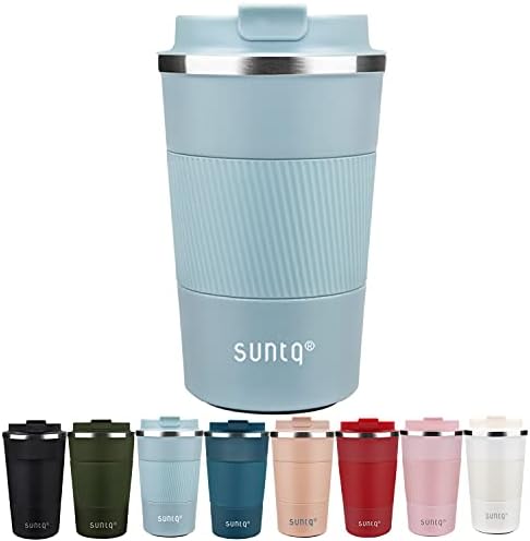 SUNTQ Reusable Coffee Cups Travel - Coffee Travel Mug with Leakproof Lid - Thermal Mug Insulated Cup - Stainless Steel Travel Cup with Rubber Grip - for Hot and Cold Drinks, 13oz/380ml Blue