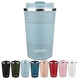 SUNTQ Kaffeebecher to go Thermo aus Edelstahl - Thermobecher mit Gummierte Manschette Doppelwand Isoliert - Kaffeetasse mit Auslaufsicherem Deckel Wiederverwendbar 510ml Himmel Blau